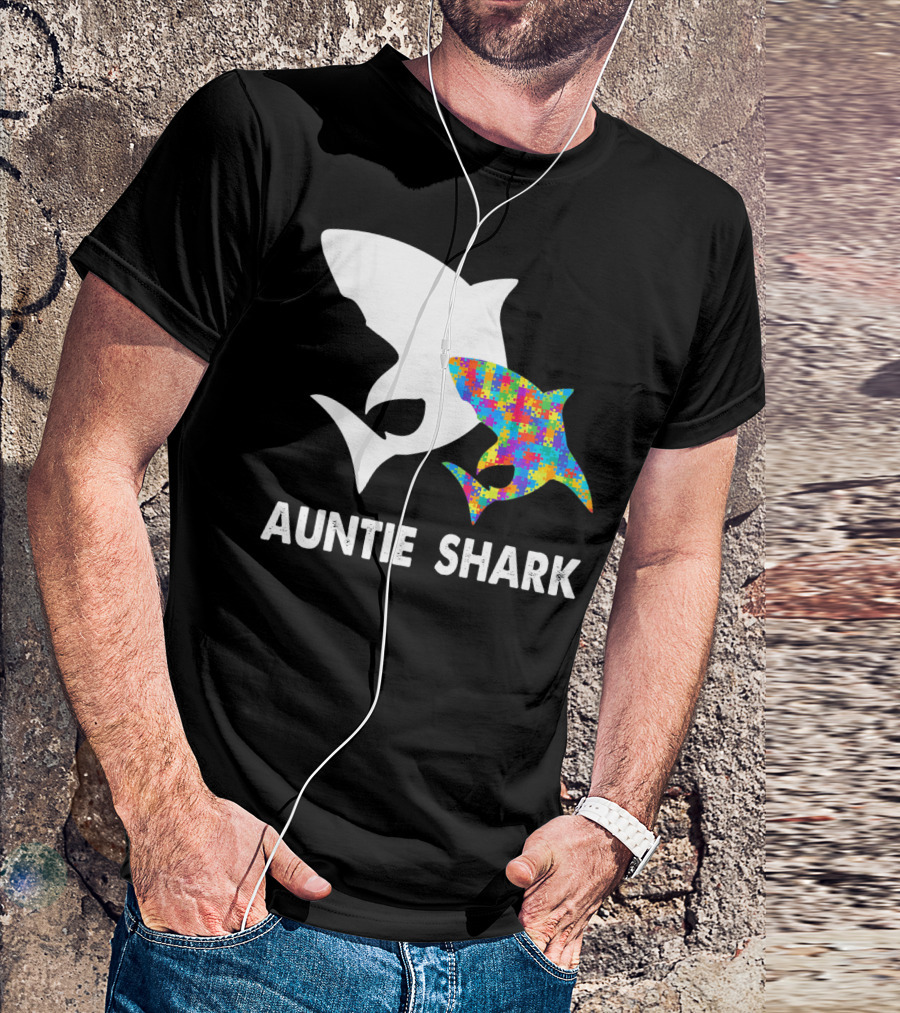 Auntie Shark Autism Puzzle Piece Warrior T-Shirt