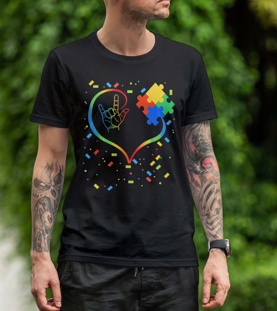 Autism Awareness Special Ed Teacher ASL Heart Puzzle T-Shirt