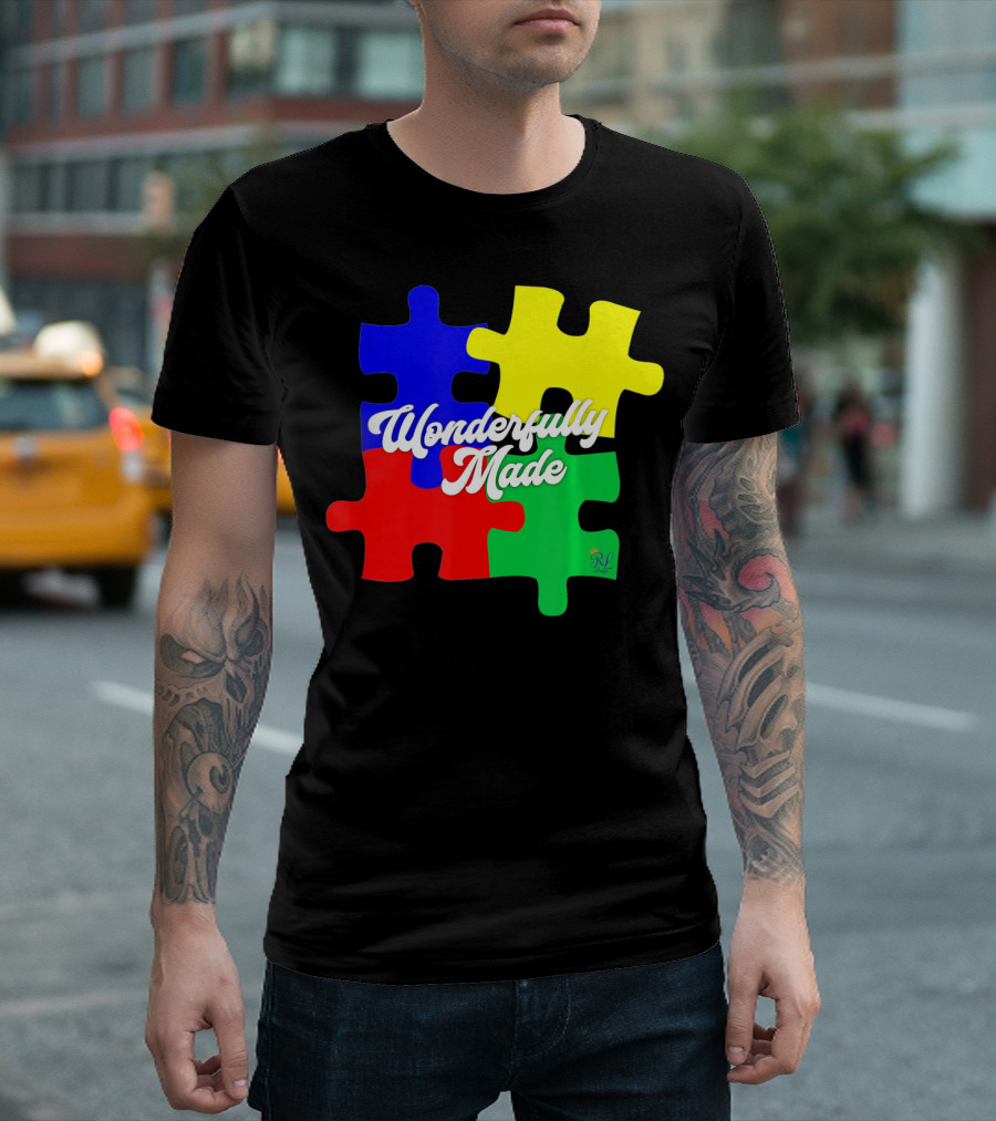 Wonderfully Made Autism Awareness Puzzle Pieces T-Shirt