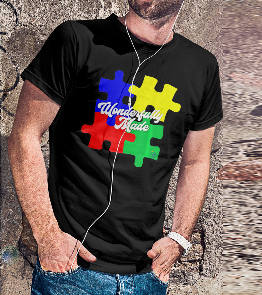 Wonderfully Made Autism Awareness Puzzle Pieces T-Shirt