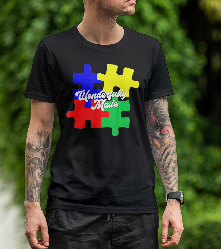 Wonderfully Made Autism Awareness Puzzle Pieces T-Shirt
