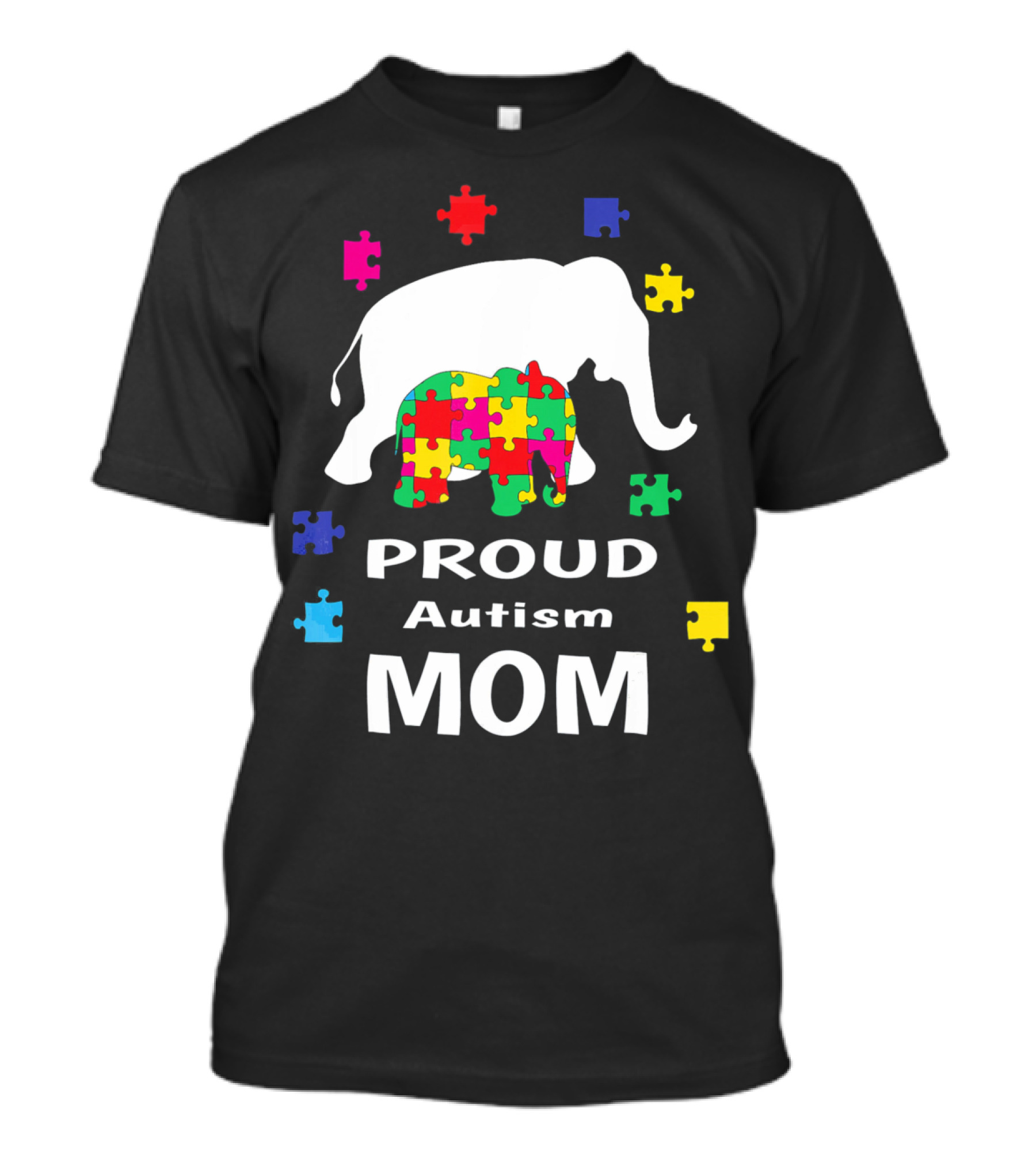 Proud Autism Mom Elephant Puzzle Piece Awareness T-Shirt
