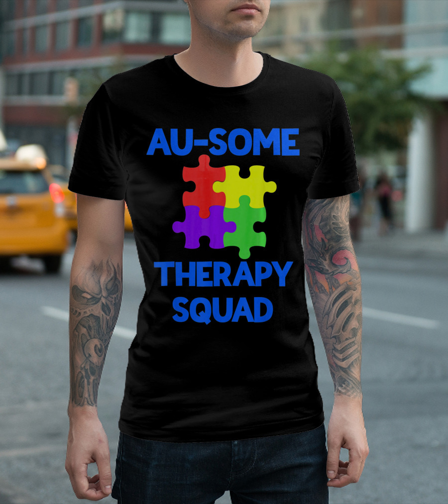 AU-SOME Therapy Squad Autism Awareness Puzzle Pieces T-Shirt