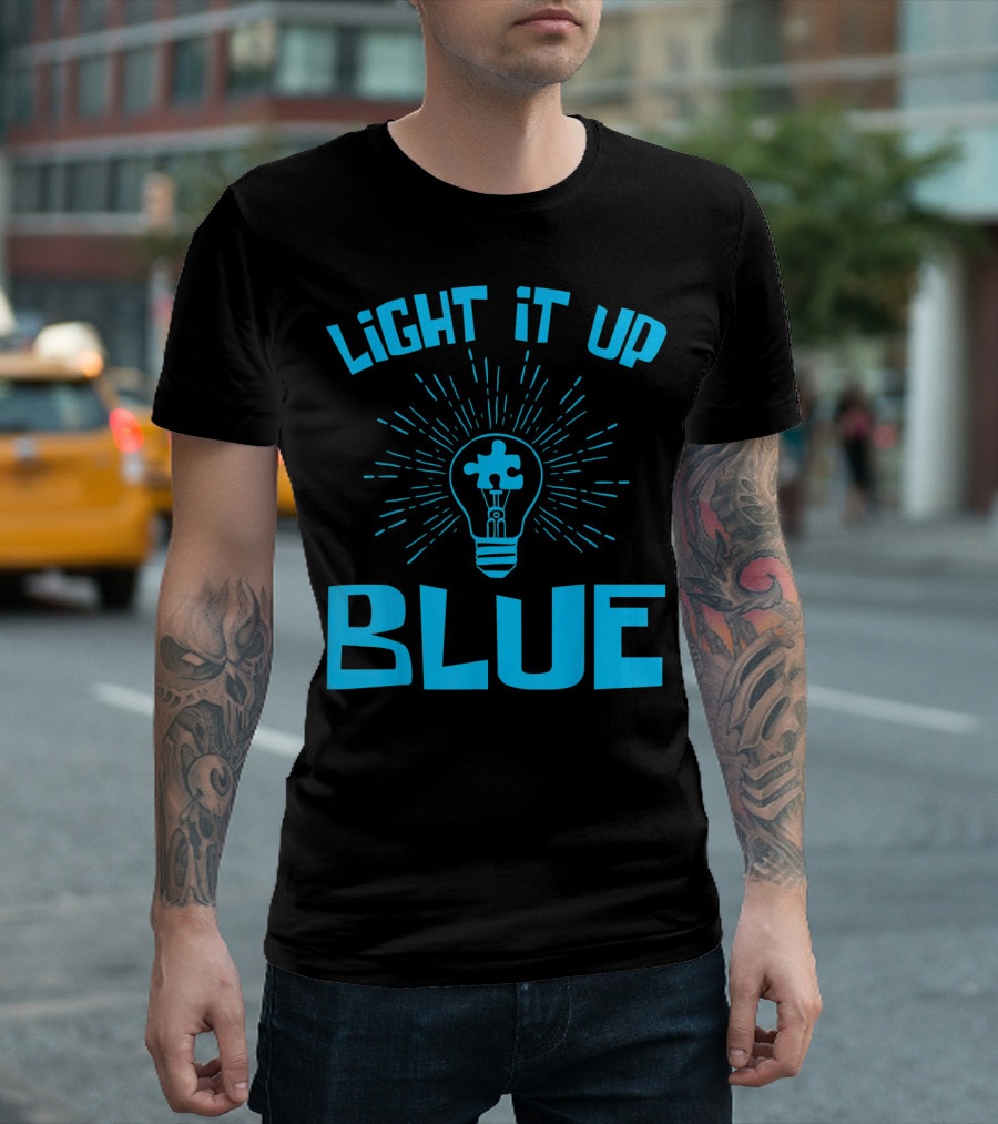 Light It Up Blue Autism Awareness Puzzle Bulb T-Shirt