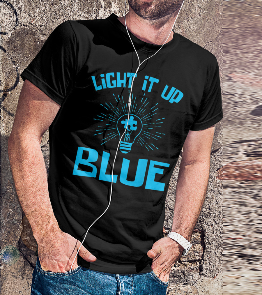 Light It Up Blue Autism Awareness Puzzle Bulb T-Shirt