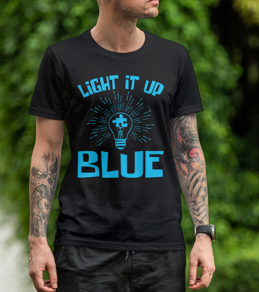 Light It Up Blue Autism Awareness Puzzle Bulb T-Shirt