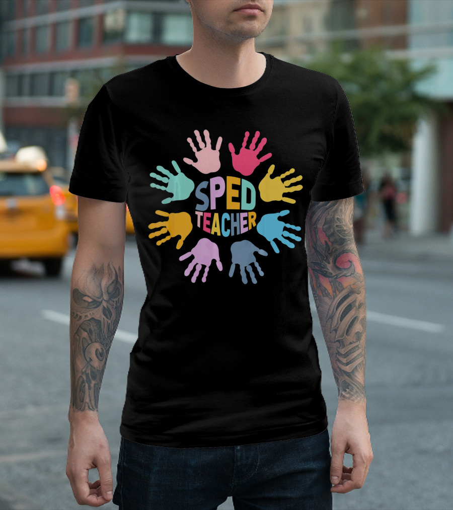 SPED Teacher Colorful Handprint Autism Puzzle Awareness T-Shirt