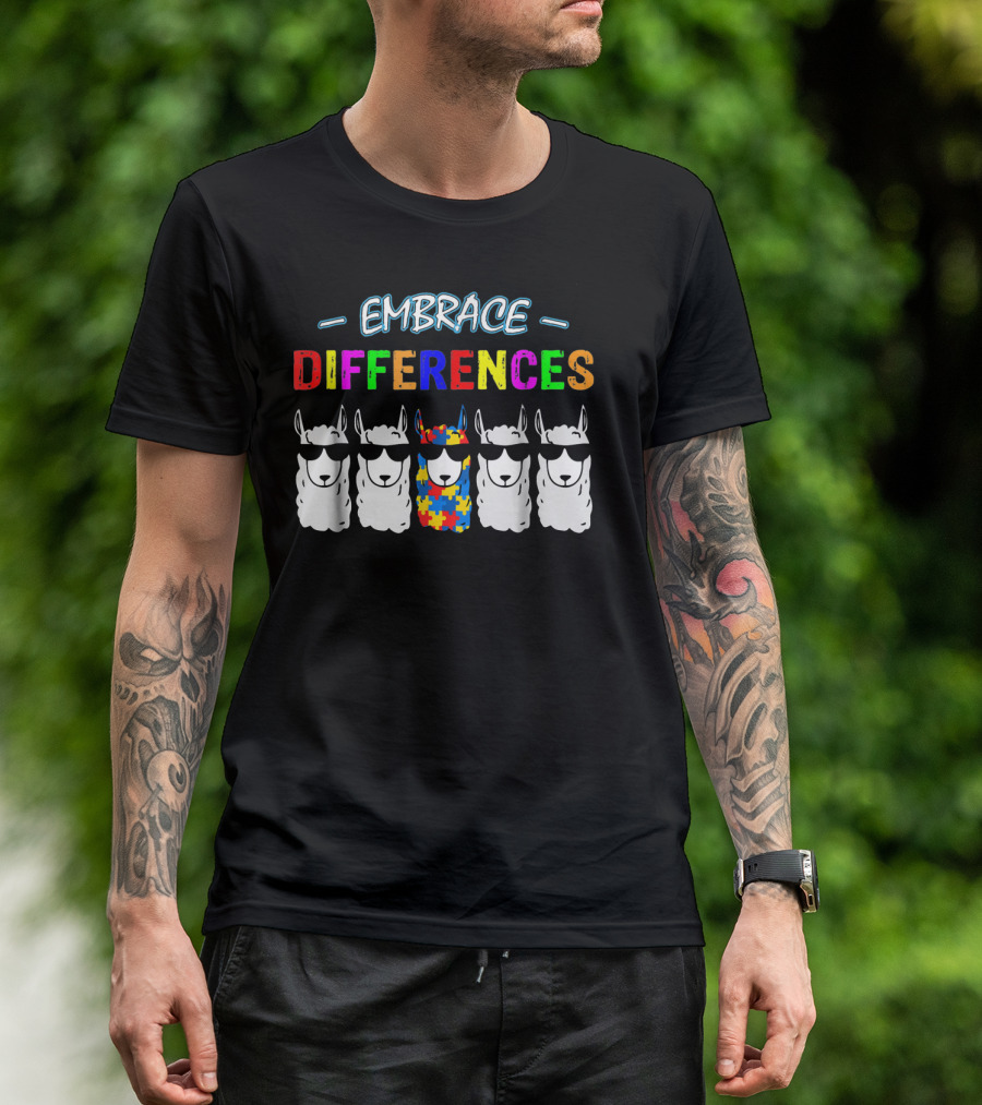 Embrace Differences Llama Autism Awareness Puzzle T-Shirt