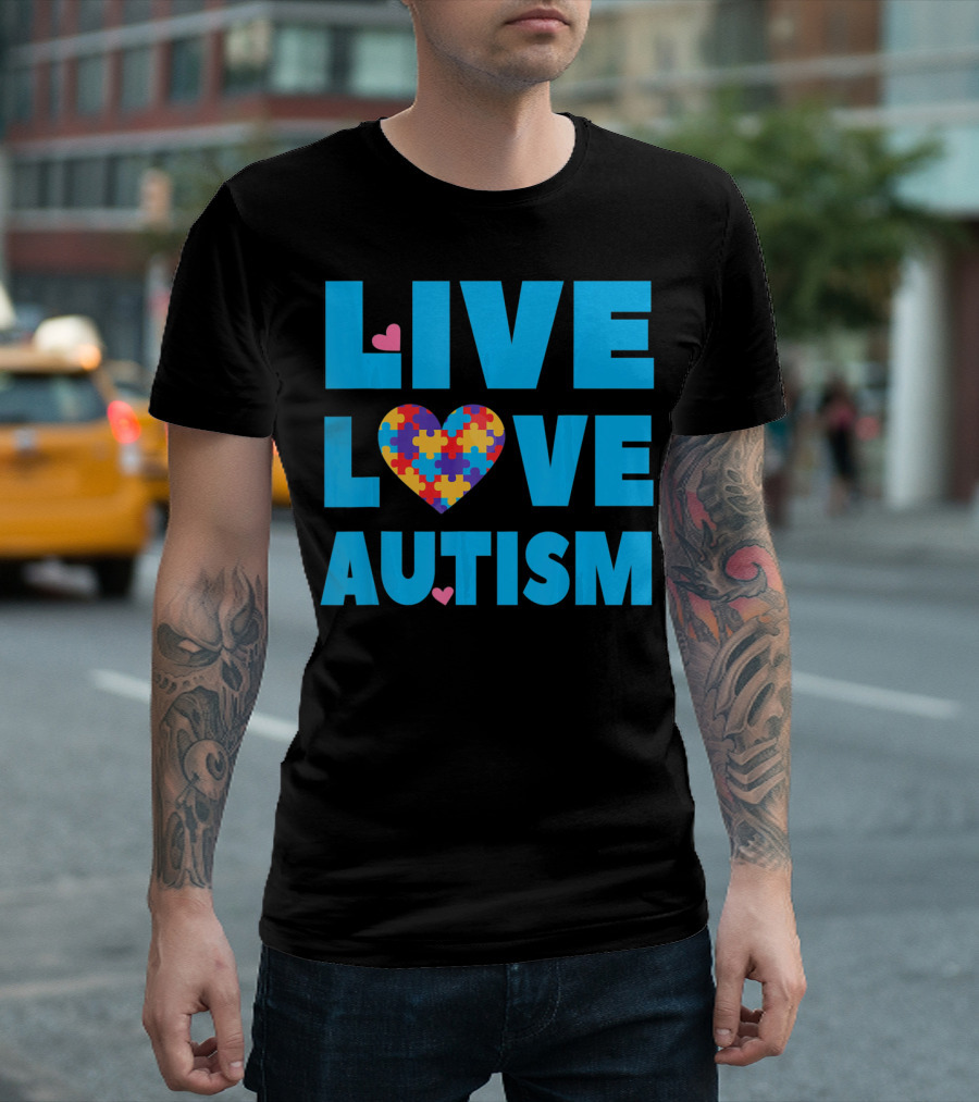 Live Love Autism Autism Mom Awareness Puzzle Heart T-Shirt