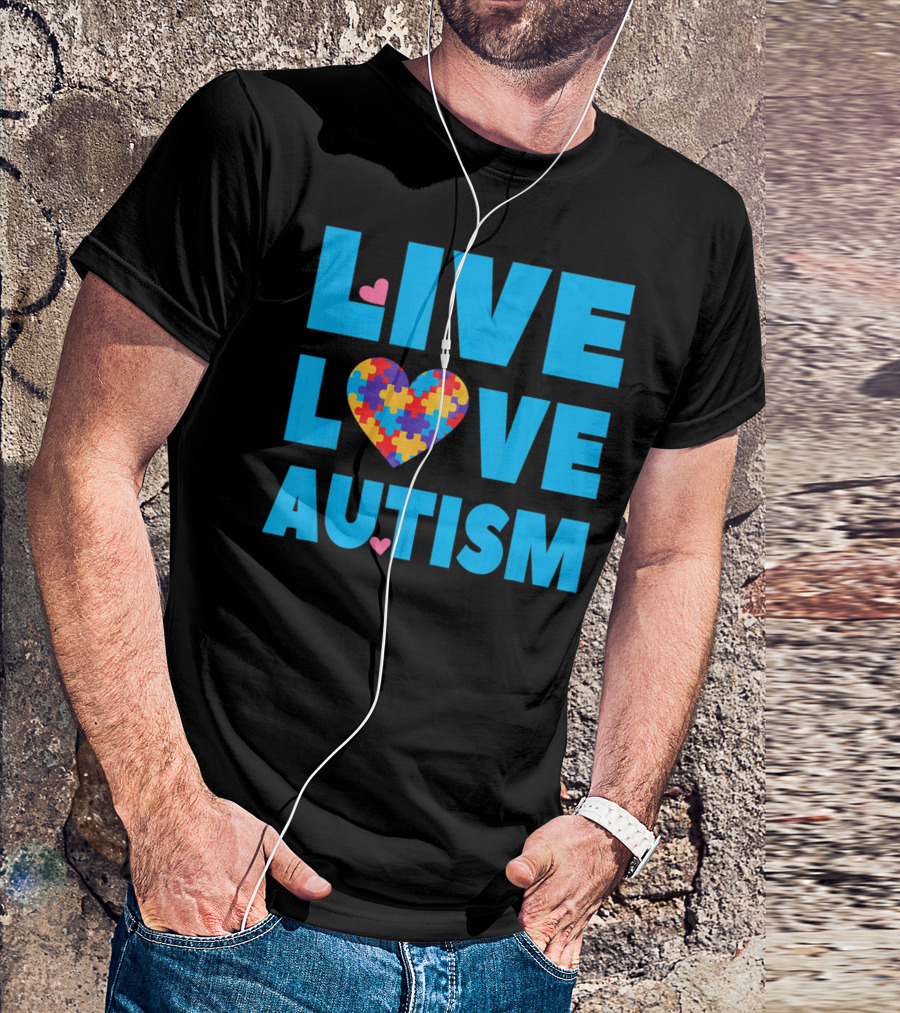 Live Love Autism Autism Mom Awareness Puzzle Heart T-Shirt
