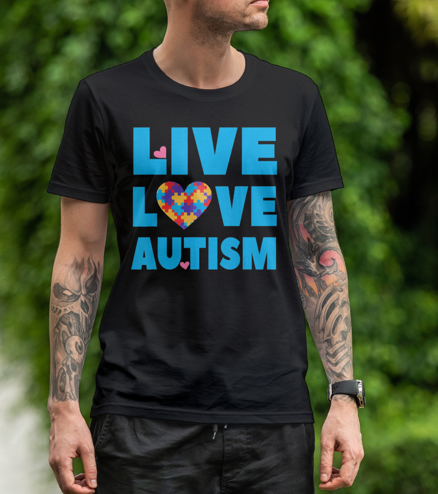 Live Love Autism Autism Mom Awareness Puzzle Heart T-Shirt