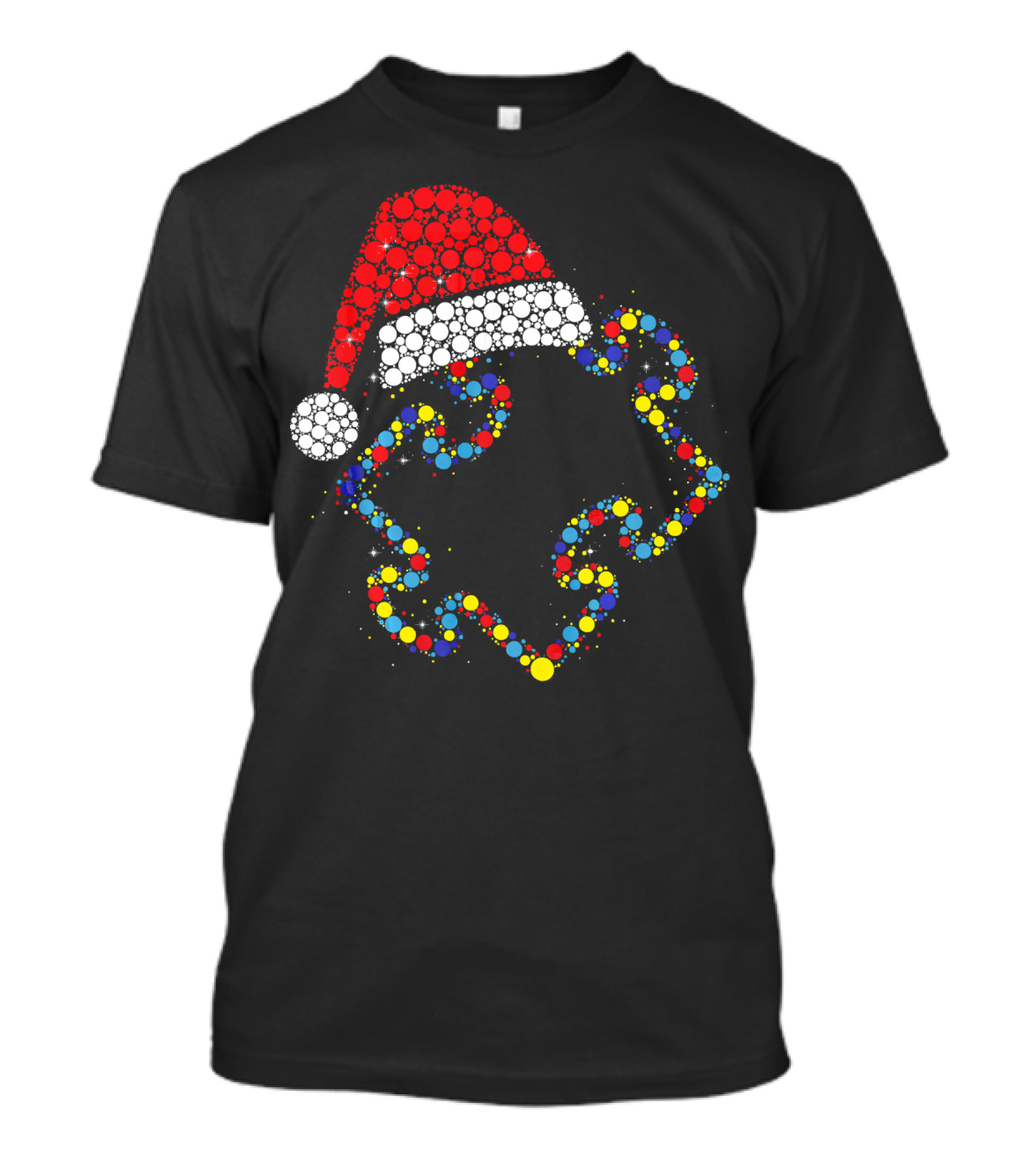 Santa Hat With Colorful Puzzle Pieces Autism Awareness T-Shirt
