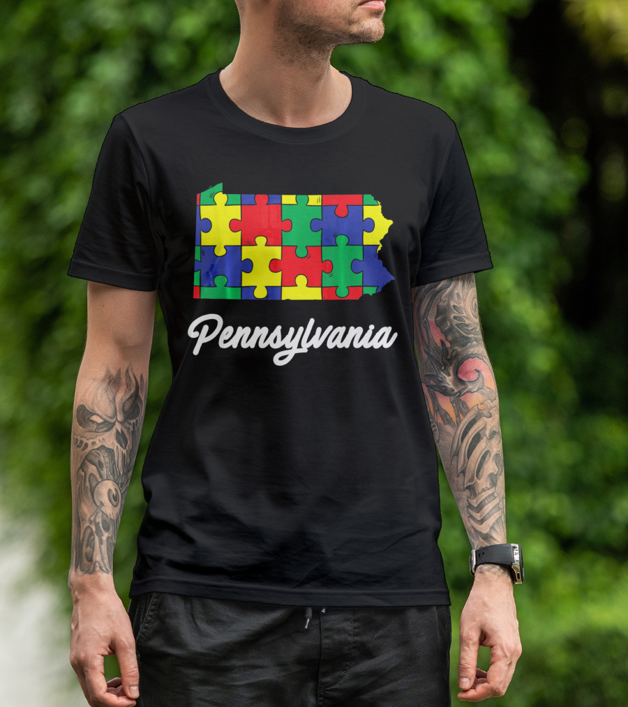 Pennsylvania Autism Puzzle Map Awareness T-Shirt