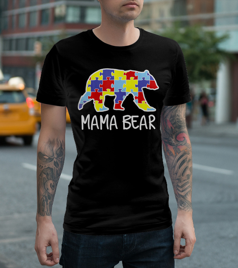 Mama Bear Puzzle Piece Autism Awareness T-Shirt