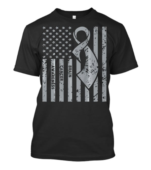 Brain Cancer Awareness Ribbon American Flag T-Shirt