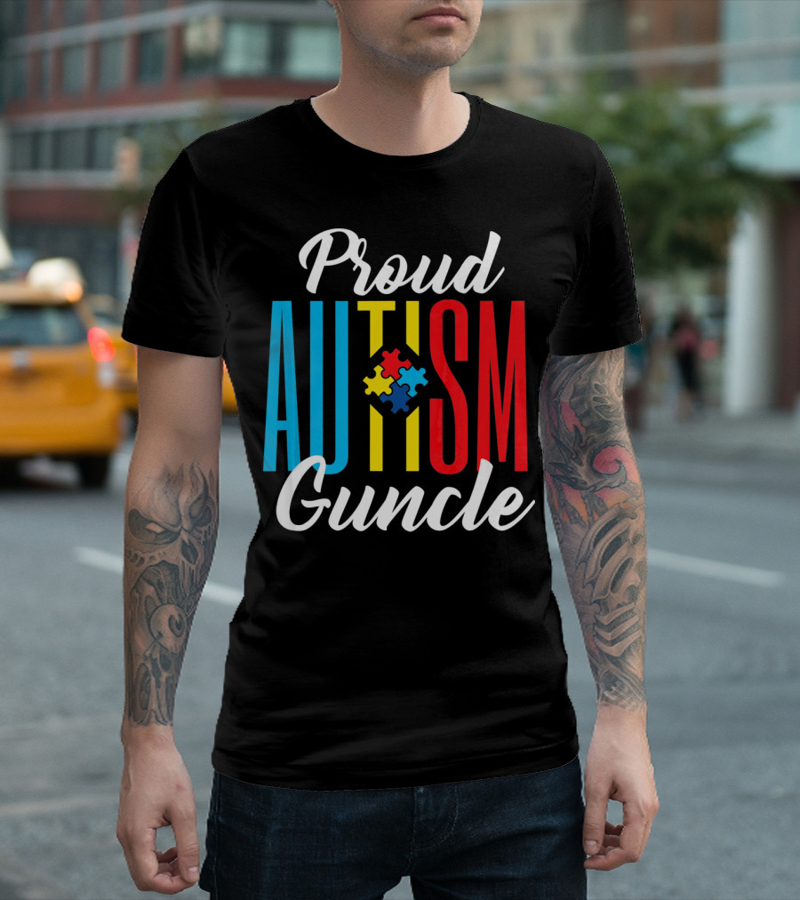 Proud Autism Guncle Puzzle Piece Awareness Support T-Shirt