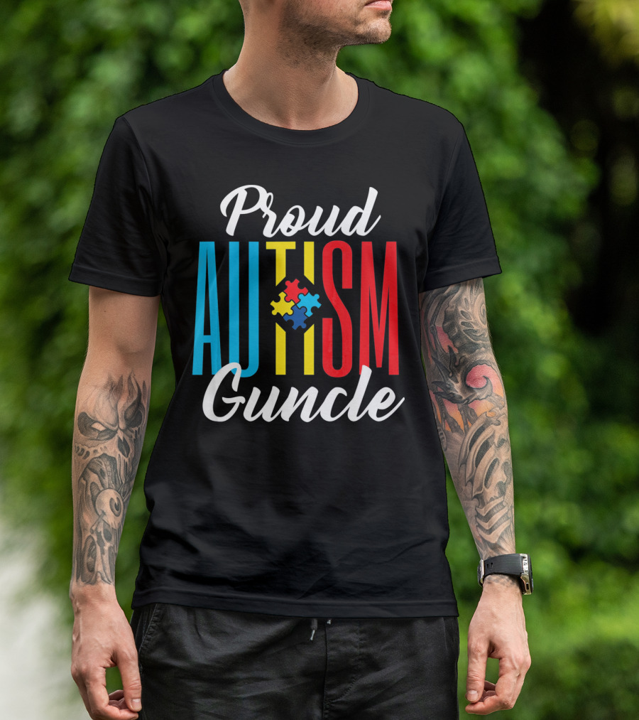 Proud Autism Guncle Puzzle Piece Awareness Support T-Shirt