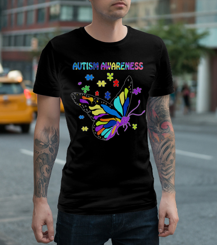 Autism Awareness Colorful Butterfly Puzzle Pieces T-Shirt