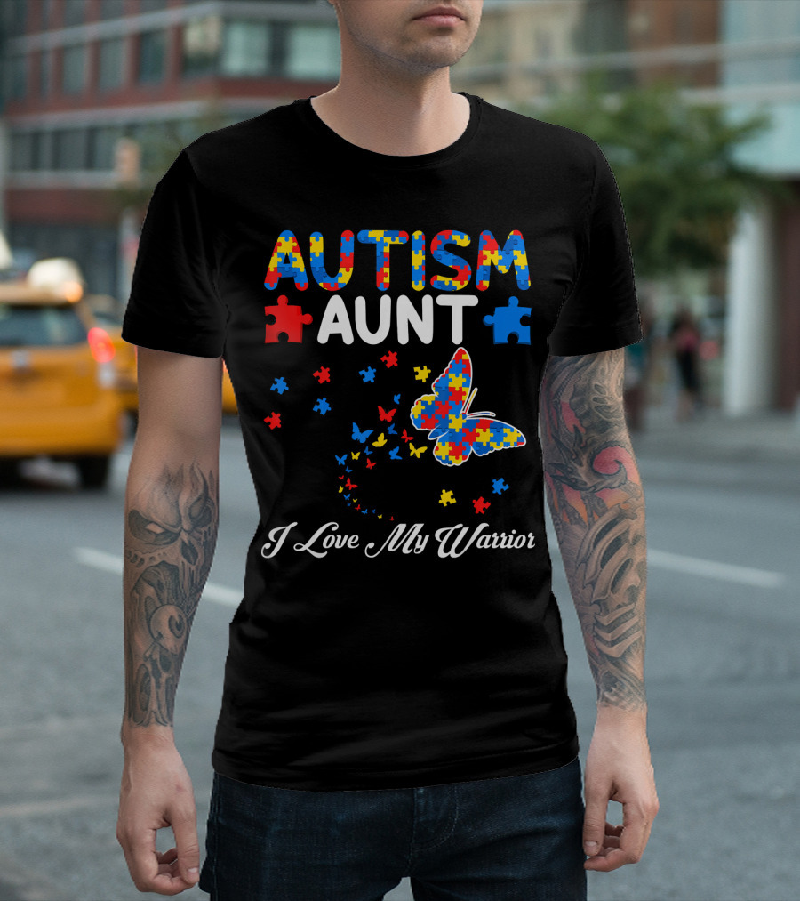 Autism Aunt I Love My Warrior Butterfly Puzzle T-Shirt