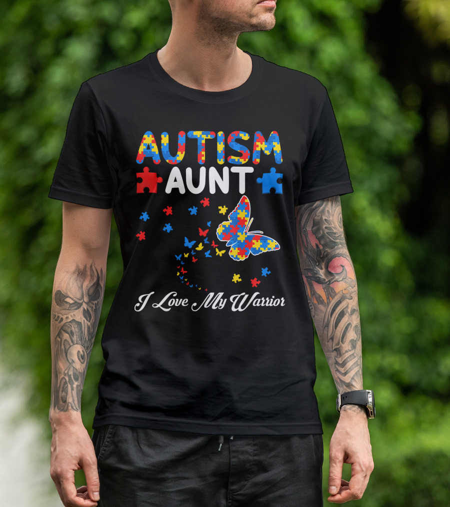 Autism Aunt I Love My Warrior Butterfly Puzzle T-Shirt