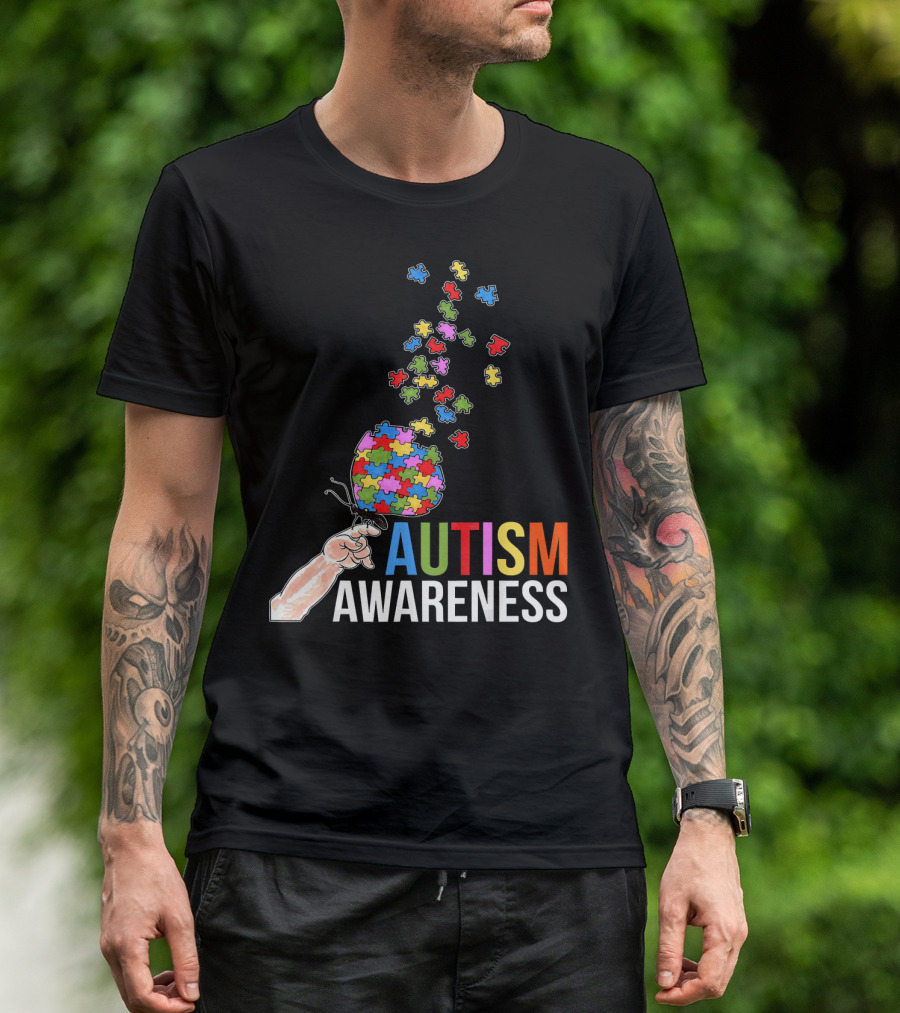 Autism Awareness Butterfly Puzzle Pieces Balloon T-Shirt