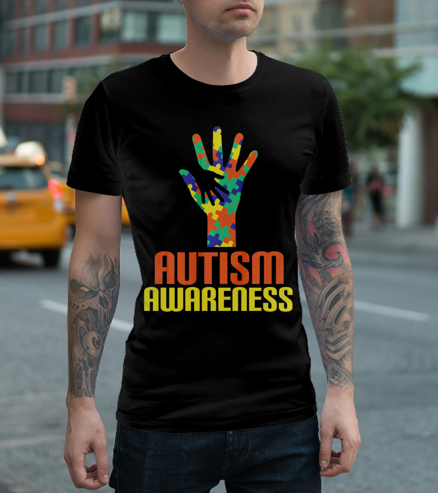 AUTISM AWARENESS Support Autism Speaks Puzzle Piece Hand T-Shirt