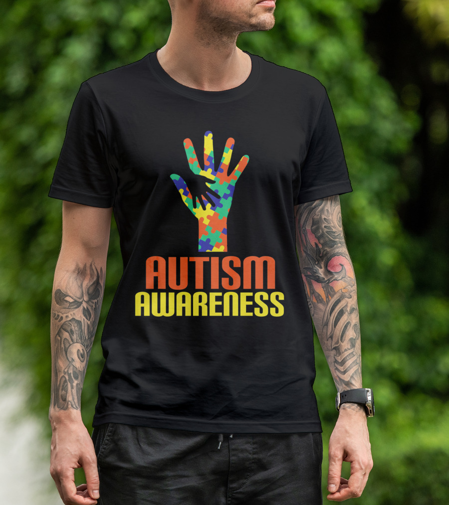 AUTISM AWARENESS Support Autism Speaks Puzzle Piece Hand T-Shirt