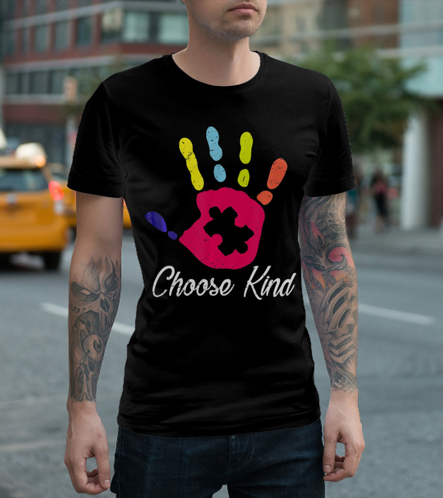 Choose Kind Colorful Hand Autism Puzzle Piece T-Shirt