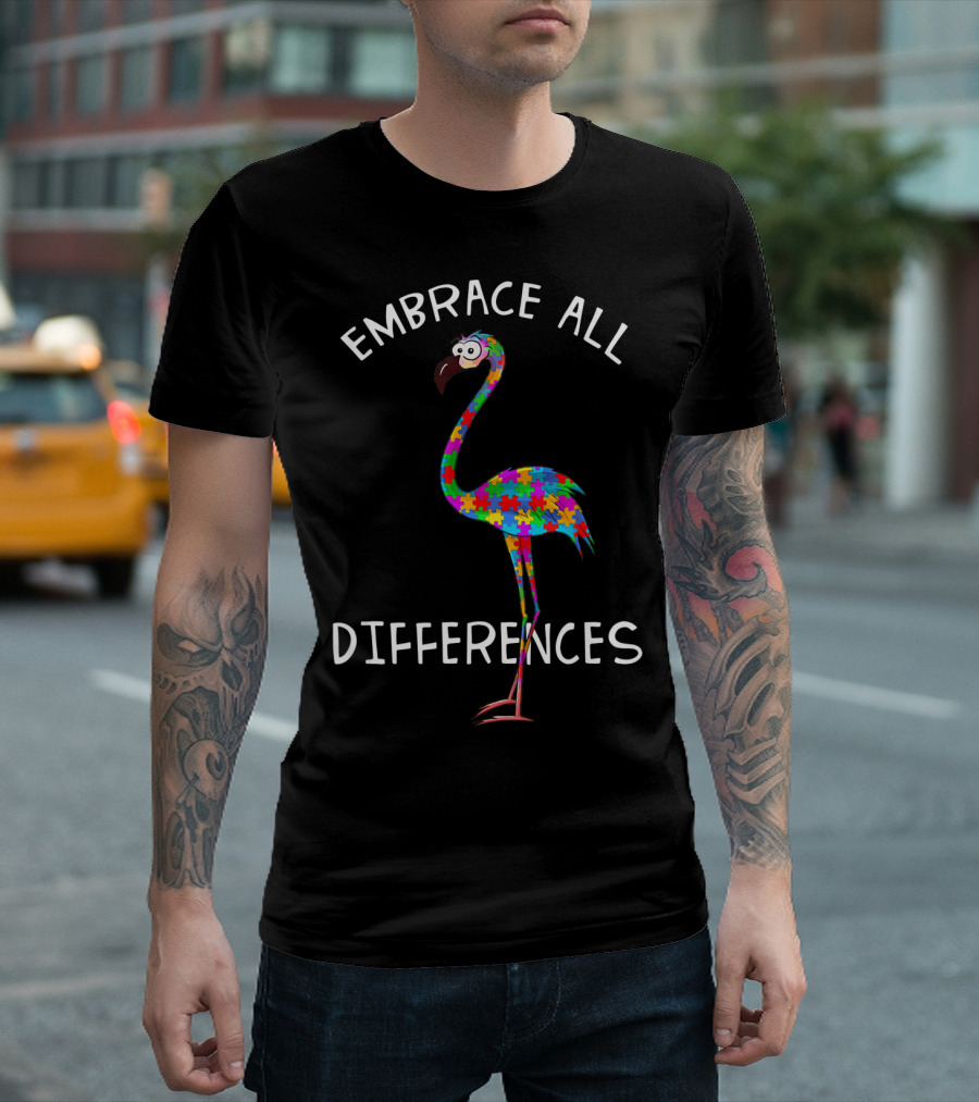 Embrace All Differences Puzzle Flamingo T-Shirt