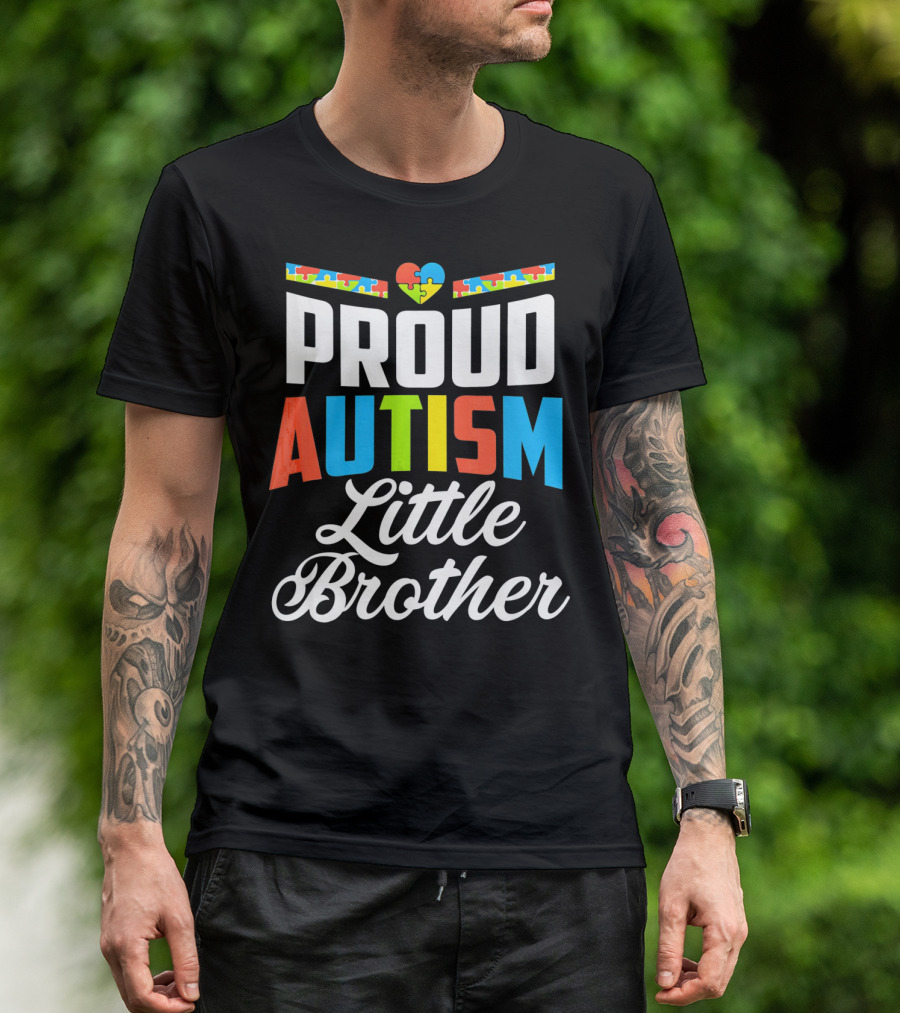 Proud Autism Little Brother Puzzle Piece Heart Awareness T-Shirt