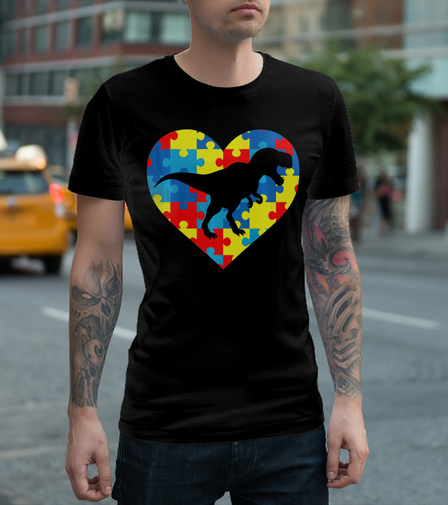 Autism Rex Heart Puzzle Dinosaur Awareness T-Shirt