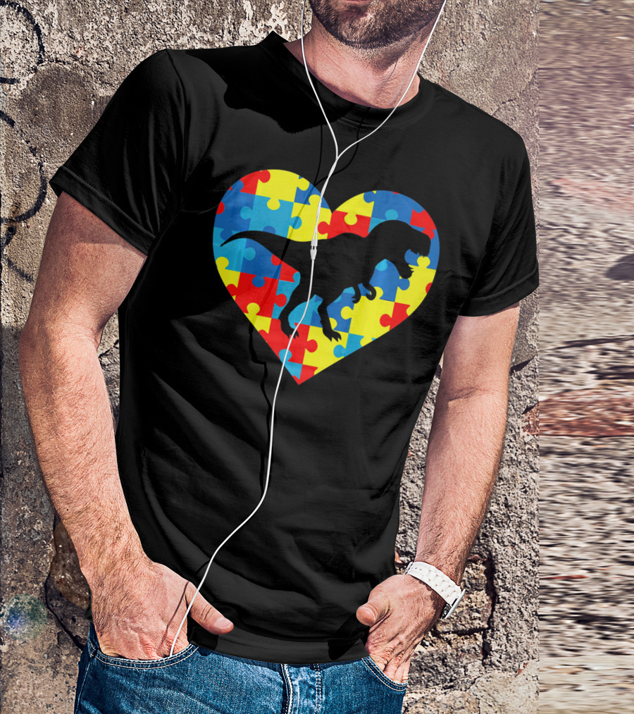 Autism Rex Heart Puzzle Dinosaur Awareness T-Shirt