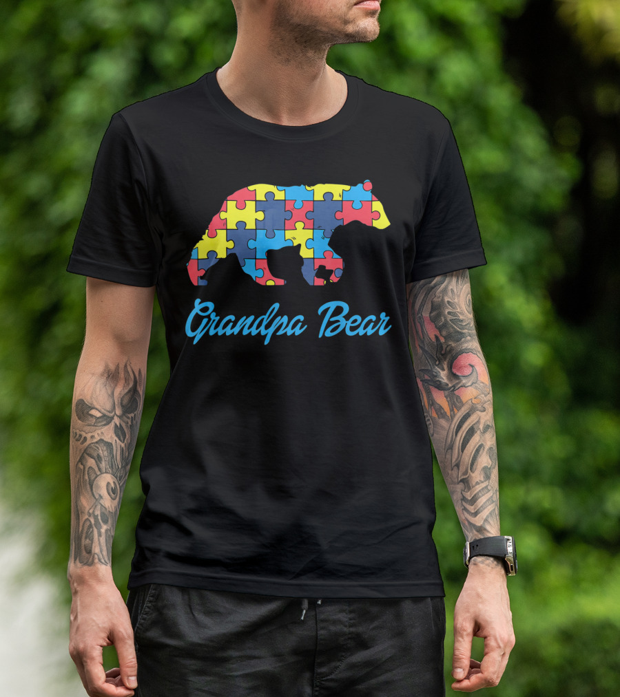 Grandpa Bear Puzzle Autism Awareness T-Shirt