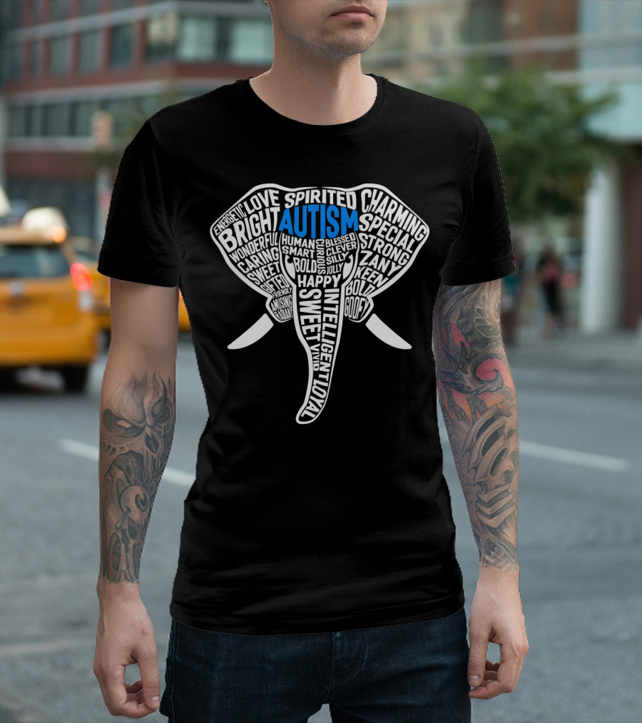 Autism Elephant Words Happy Sweet Bright Spirited Special T-Shirt