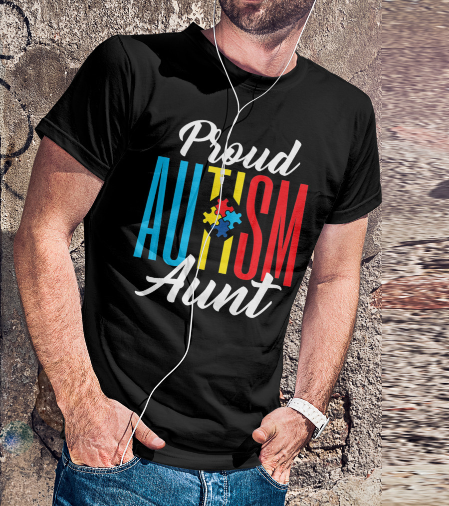 Proud Autism Aunt Puzzle Piece Awareness T-Shirt