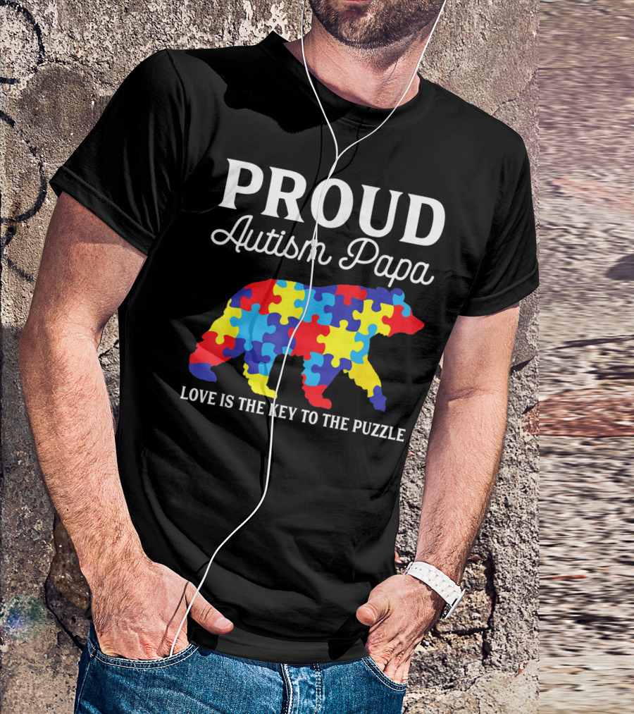 Proud Autism Papa Love Is The Key To The Puzzle T-Shirt