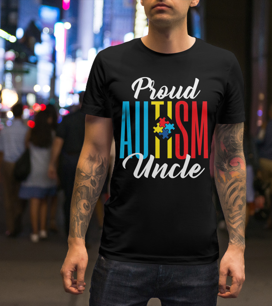 Proud Autism Uncle Puzzle Piece Awareness Support T-Shirt