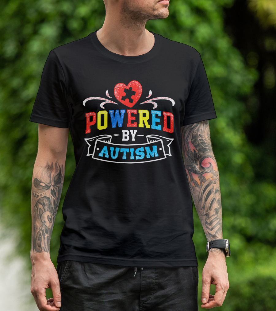 Powered By Autism Puzzle Heart T-Shirt