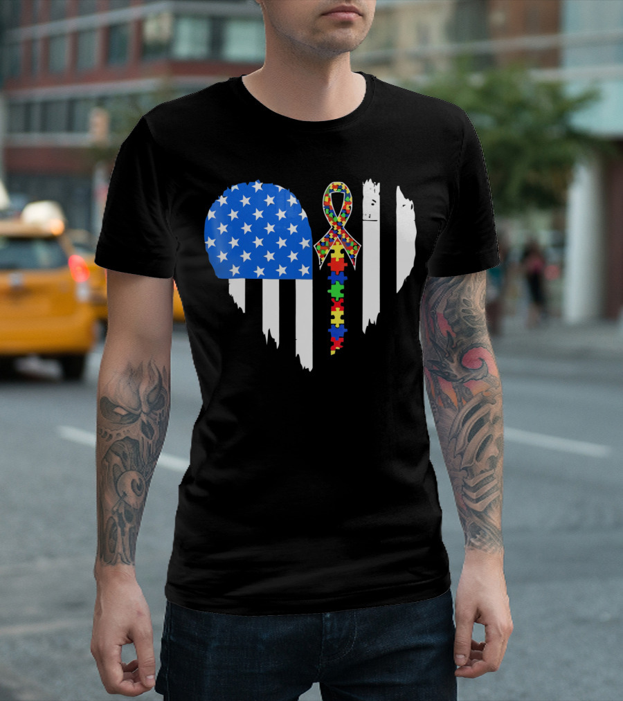 Autism Awareness Heart Shaped Flag with Puzzle Ribbon Be a Better Life T-Shirt