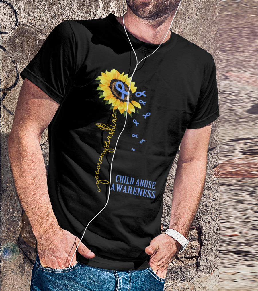 Youaremysunshine Child Abuse Awareness Sunflower Blue T-Shirt