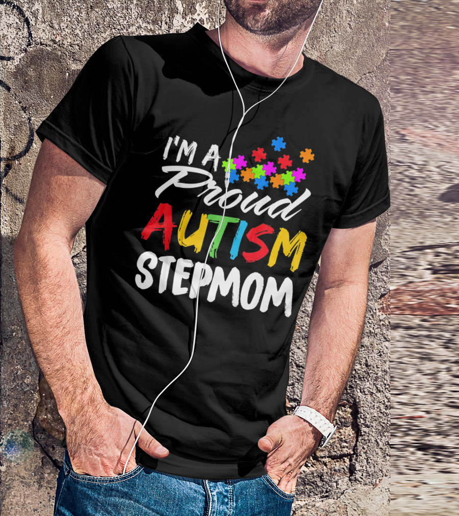 I'm A Proud Autism Stepmom Colorful Puzzle Pieces T-Shirt