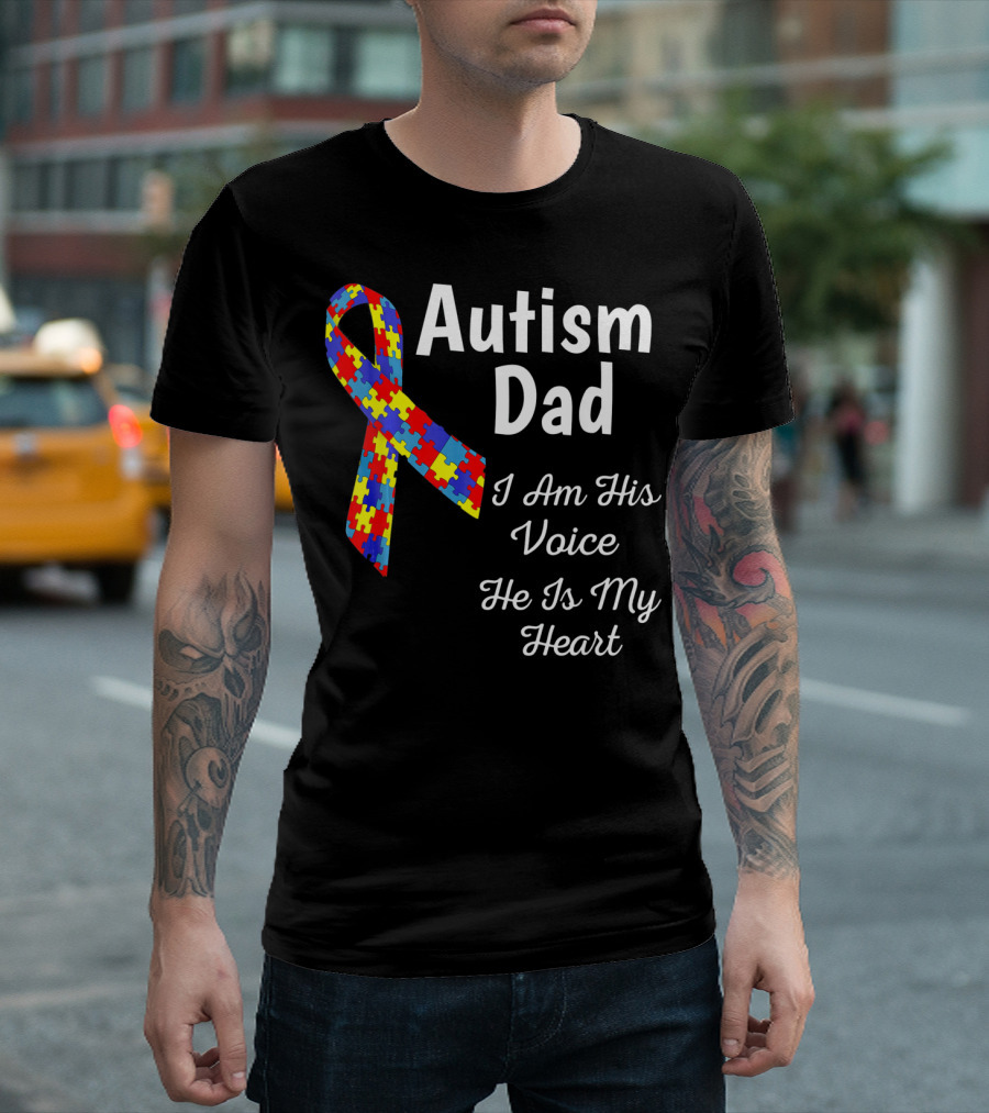 Autism Dad I Am His Voice He Is My Heart Puzzle T-Shirt