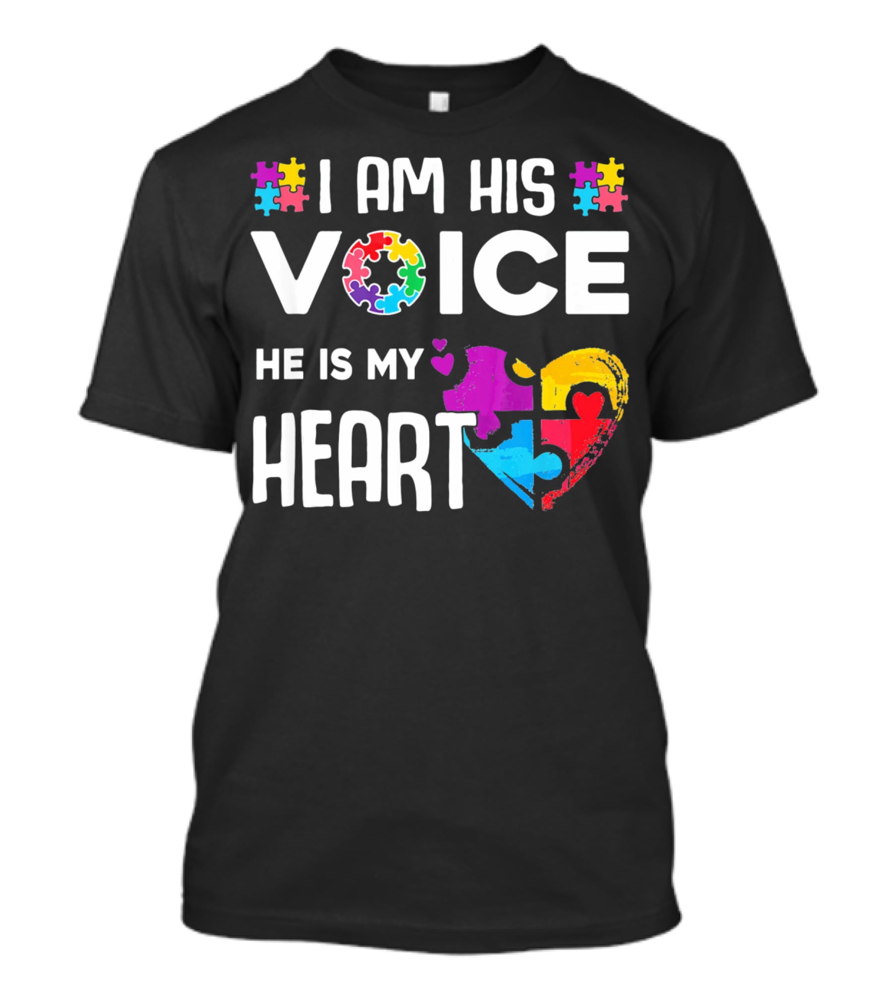 Autism Awareness I Am His Voice He Is My Heart Puzzle Piece Heart T-Shirt