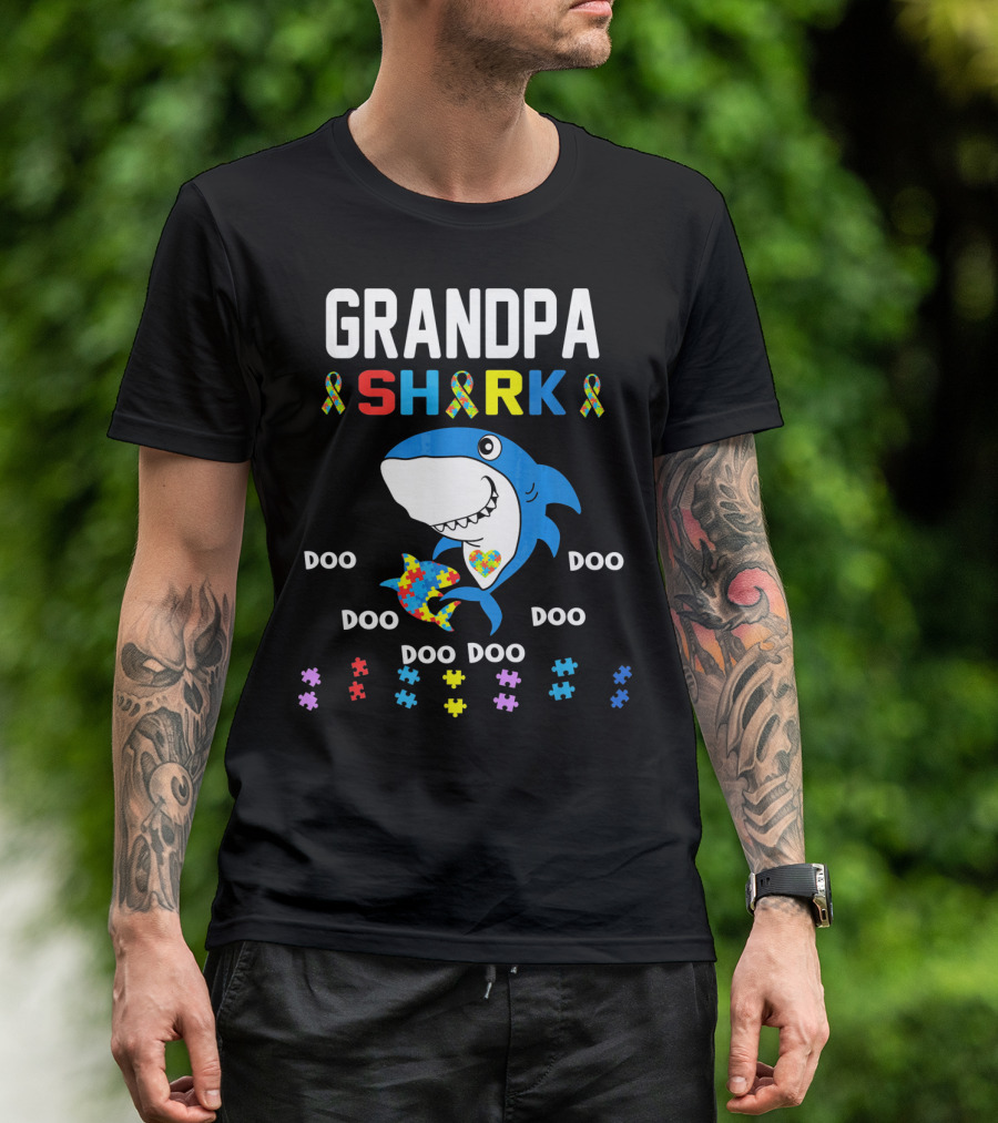 Grandpa Shark Autism Awareness Doo Doo Doo Puzzle T-Shirt