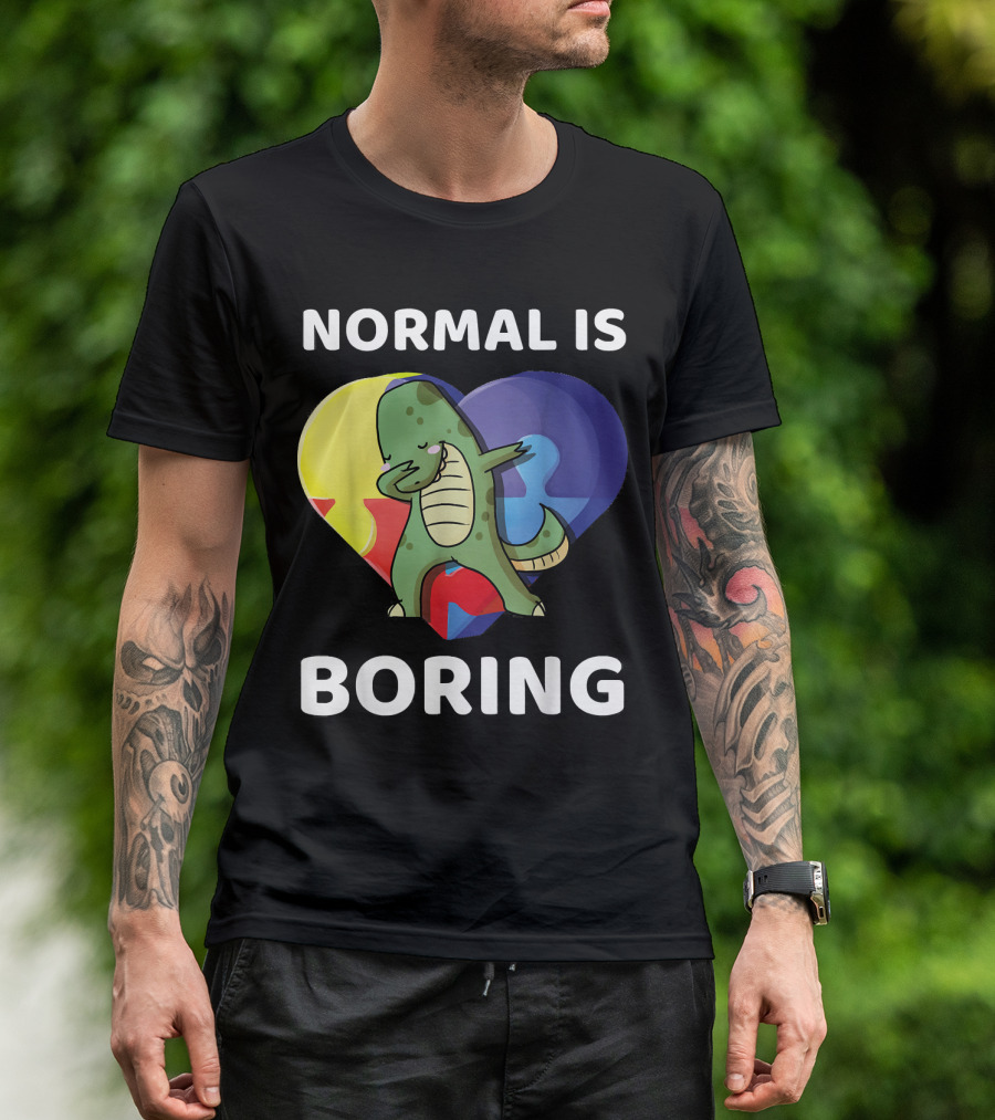 Normal Is Boring Dinosaur Heart Puzzle Autism Awareness T-Shirt