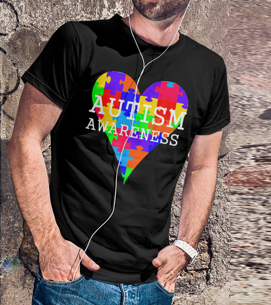 AUTISM AWARENESS PUZZLE HEART RAINBOW T-Shirt
