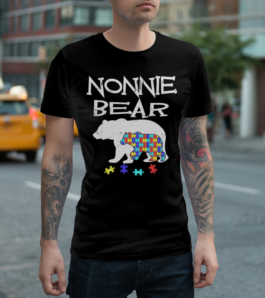 Nonnie Bear Autism Awareness Puzzle Bear T-Shirt