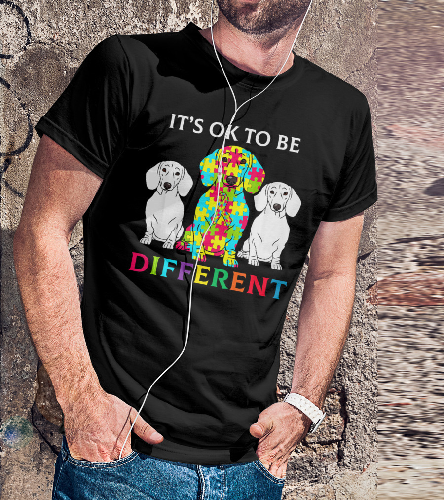 IT'S OK TO BE DIFFERENT DACHSHUND DOG AUTISM PUZZLE COLORFUL T-Shirt