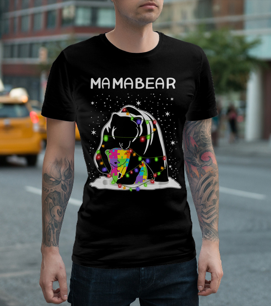 Mamabear Autism Awareness Puzzle Lights T-Shirt