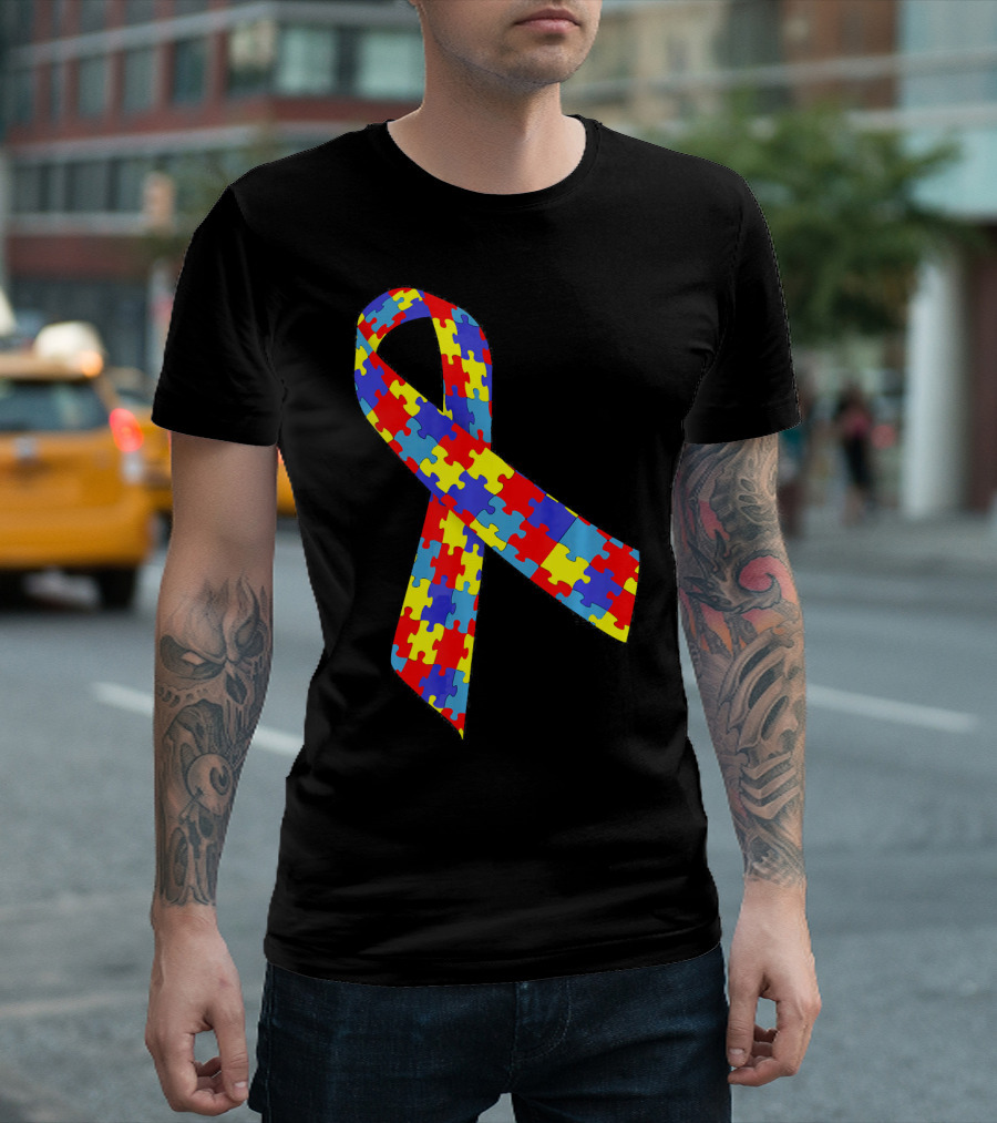 Autism Awareness Puzzle Piece Ribbon Multicolor T-Shirt